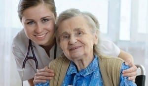 Old lady with nurse in Assisted Living home